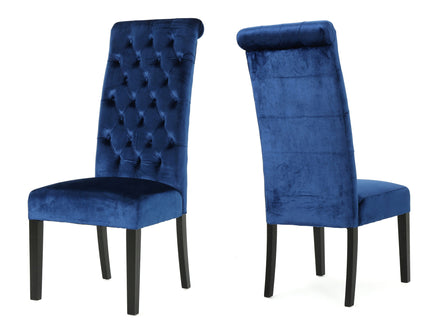 Elegant George Hi Back Dining Chair (Set of 2) With Tufted Velvet - Navy Blue