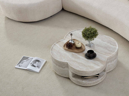 Clover Round Coffee Table With Open Storage - Marble