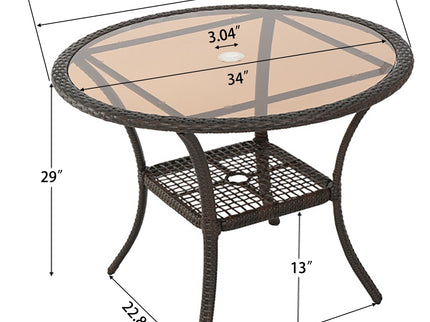 Outdoor Table With Woven Rattan Design - Brown