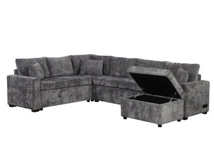 Sectional Sofa Pull-Out Sofa Bed Sleeper With A Storage Ottoman, Three Pillows And Charging Devices For Living Room