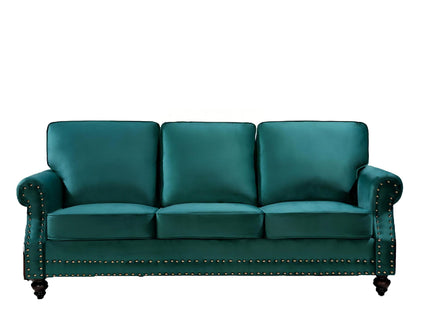 3 Seater Sofa With Nailhead Trim And Turned Legs For Living Room