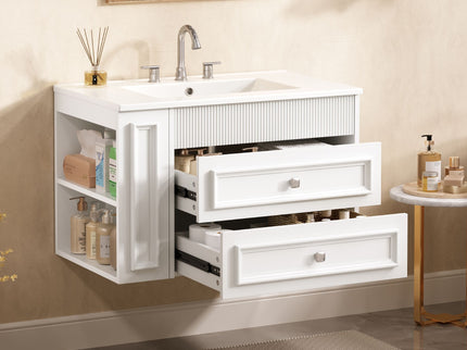 Wall Mounted Bathroom Vanity With 2 Drawers, Sink, Floating Storage Unit