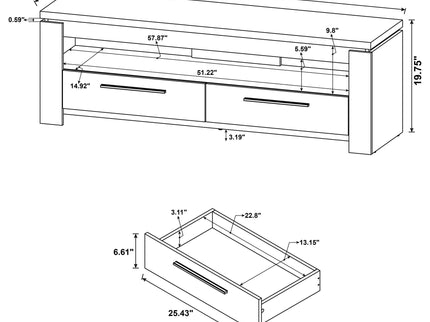 2 Drawer TV Console With Floating Top - Gray