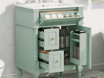 Freestanding Bathroom Vanity With Sink, Adjustable Shelf & Flip Drawer
