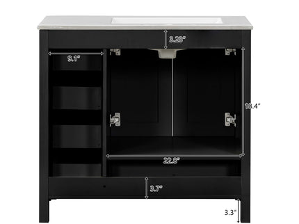 Bathroom Vanity With Ceramic Sink Combo, Abundant Storage Cabinet 2 Soft Close Doors And 5 Drawers