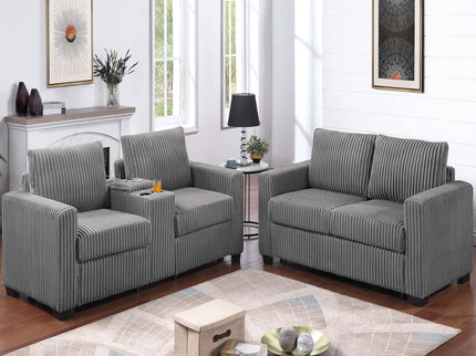 Modern Style 2 Piece Sofa Set With Cup Holders & Charging Port
