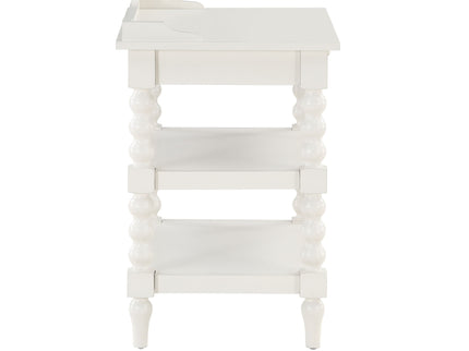 Aria - Nightstand With Styling, 2 Shelves, Pull Out Tray, Spool Turned Legs - Antique White