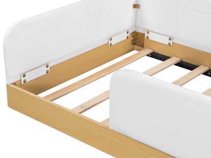 Twin Upholstered Platform Bed With Guardrail And Storage Bags - Natural