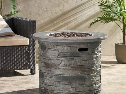 Transitional Outdoor 32" Round Propane Fire Pit Table, Lightweight Concrete Construction - Stone Gray