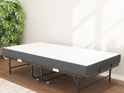 Twin Extra Long Folding Bed For Tall People, Heavy-Duty Rollaway Guest With Memory Foam Mattress - Black