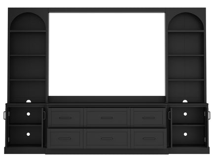 Arched Entertainment Center Wall Unit With 6 Drawers, Large TV Stand With Bookshelves
