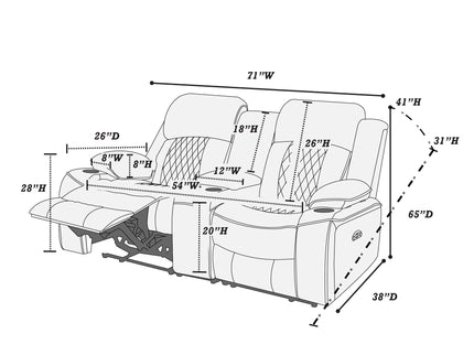 Power Motion Living Room Set With USB Port, Adjustable Headrest, Cup Holder