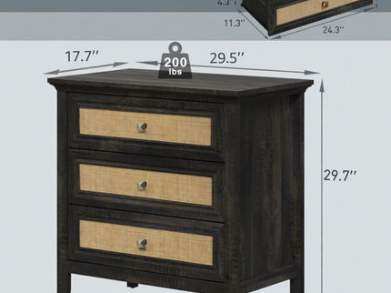 Nightstand With 3 Drawers, Tall End Table - Brown