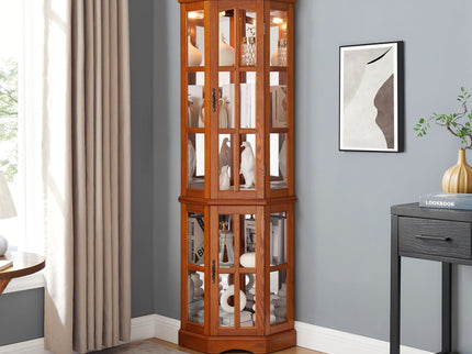 Corner Curio Cabinet With 5 Shelves And Lighting System (E26 Light Bulb Not Included)
