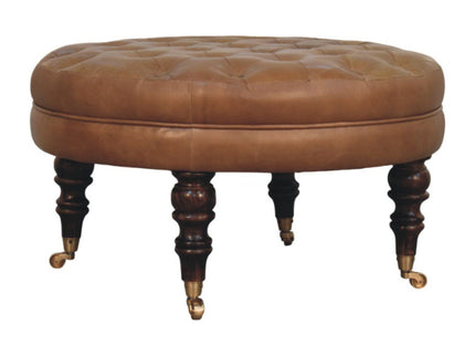 Buffalo - Round Ottoman With Castor Legs - Brown