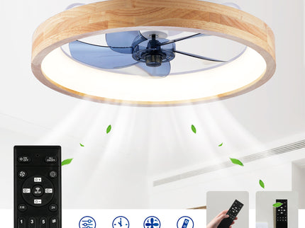 Ceiling Fans With Lights And Remote, 3000 - 6500K Dimmable Flush Mount LED Fan Light, 6 Speeds, Quiet DC Motor For Living Room - Matte White / Natural Wood