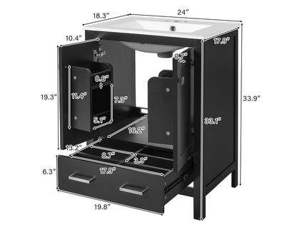 Bathroom Vanity With Integrated Undermount Ceramic Sink, 2 Doors And 1 Drawer, Soft Close Hinges