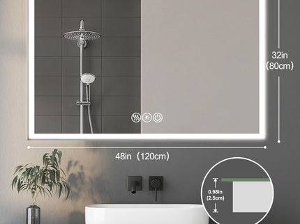 Modern LED Bathroom Vanity Mirror With Aluminum Frame, 45° Beveled Lights, Anti Fog - Silver