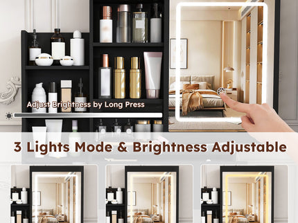 Vanity Desk With 3 LED Lighting Modes, 4 Drawers, Open Shelves, Hair Dryer Holder & Power Socket Dressing Table Set With Chair - Black