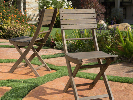 Outdoor Foldable Wood Dining Chair With Slat Design (Set of 2)