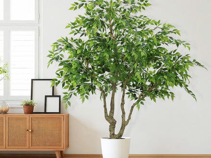 Artificial Banyan Tree With A Trunk And Lifelike Leaves, For Indoor And Outdoor Use - Green
