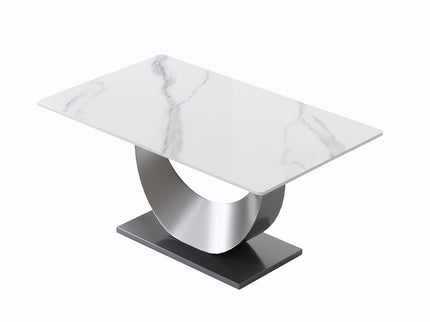 63" Modern Artificial Stone Crescent-Shaped Metal Legs, Can Accommodate 6-8 People - White / Black