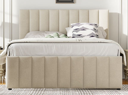 Upholstered Platform Bed With Twin Size Trundle And 3 Drawers