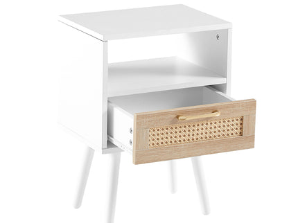 15.75" Rattan End Table With Drawer And Solid Wood Legs, Modern Nightstand, Side Table For Living Room, Bedroom