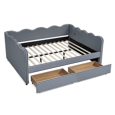 Gingham Daybed With USB Charging Port, Wave-Shaped Design