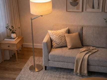 Serene - Floor Lamp With Rotary Switch Base Linen Shade - Brushed Nickel / White
