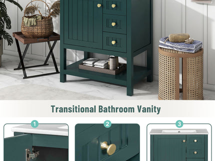 Transitional Style Bathroom Vanity Cabinet Combo With Ceramic Sink