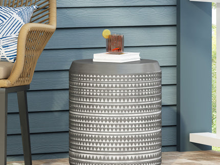 Outdoor Side Table With Cylindrical Shape - White