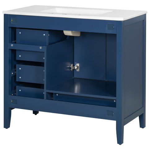 Elegant Vintage Bathroom Vanity & Sink And Soft Closing Door, 4 Drawers Of Different Sizes Frame