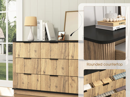 Modern 9 Drawer Cabinet With Metal Rounded Corners Multi Functional Storage - Black