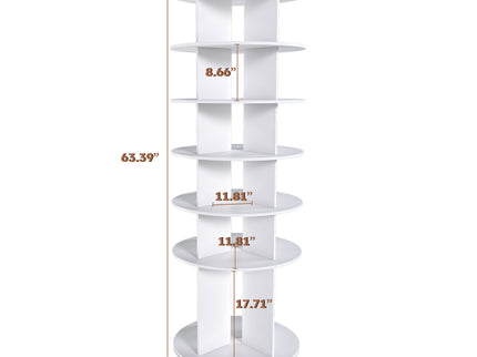6 Tier Spinning Shoe Rack, Free Standing 360° Revolving Shoe Organizer - White