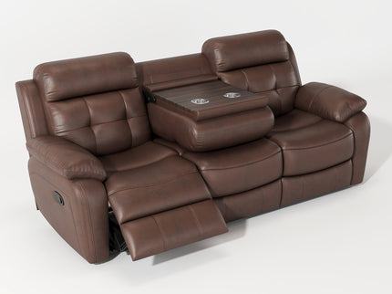 Genuine Non Power Reclining Sofa With Drop Down Table, Stainless Steel Cupholders And Magazine Bag