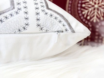 Holiday Throw Pillow With Snowflake Embroidery