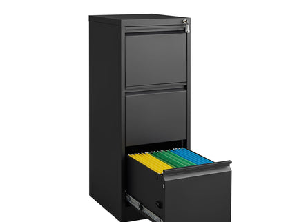 Durable Metal 3 Drawer File Cabinet With Lock For Office Storage