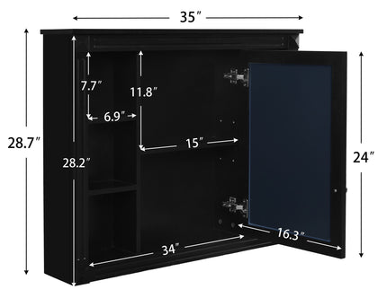 Wall-Mounted Bathroom Storage Cabinet With Mirror, 6 Open Shelves - Black