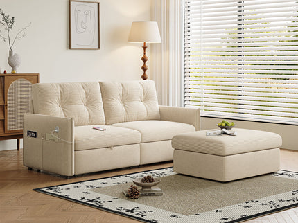 Sleeper Sofa, Expandable Sectional With Ottoman For Living Room