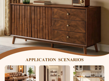 TV Stand With Storage, Entertainment Center, 3 Drawers And 2 Doors For Living Room - Walnut