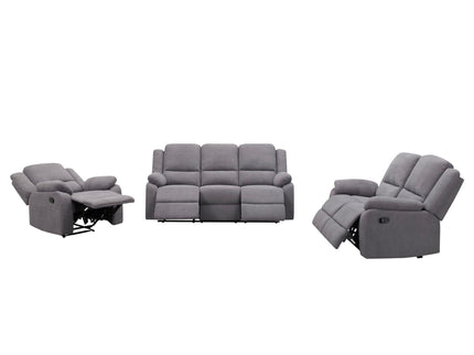 3 Piece Reclining Sofa Set With 150° Deep Recline, 3 Seat Couch, Loveseat & Single Recliner - Gray