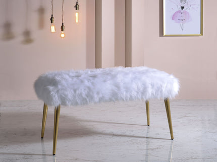 Bagley II - Faux Fur Bench - White / Gold