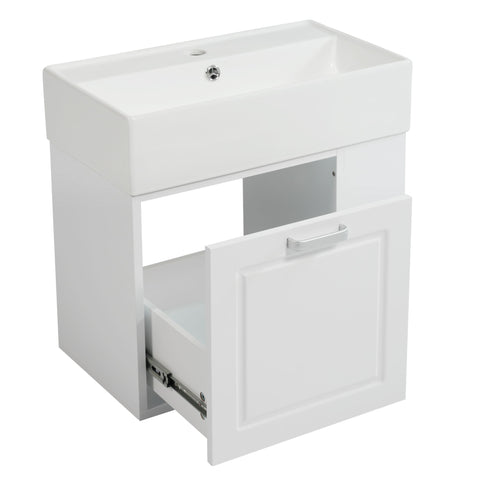 Modern Wall Mounted Bathroom Vanity With Sink, Soft Close Drawer, Adjustable Shelf, Toilet Paper Holder