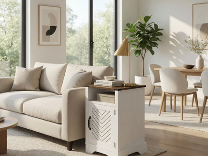Farmhouse Nightstand With Charging Station & Storage