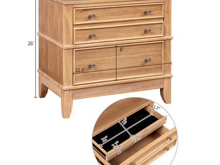 Hazel - 3 Drawer Side Table For Living Room, Hallway, Entryway Solid Wood With Silver Handles - Natural