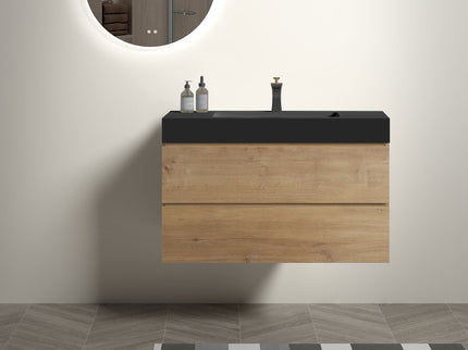 Alice - Natural Oak Bathroom Vanity With Sink, Large Storage Wall Mounted Floating Bathroom Vanity For Modern Bathroom, One-Piece Sink Basin Without Drain