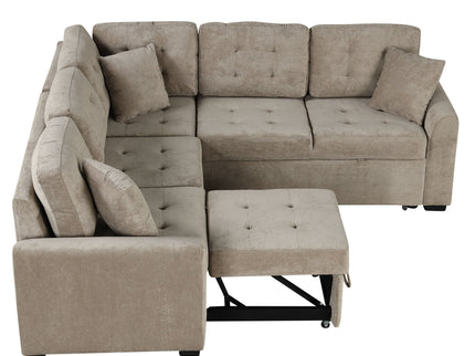 L-Shape Sofa Bed Pull-Out Sleeper Sofa With Wheels, USB Ports, Power Sockets For Living Room