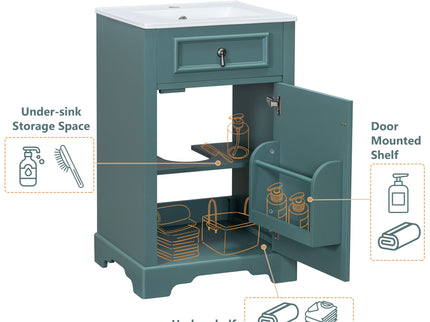 Elegant Bathroom Vanity With Ceramic Sink, Soft Close Door, Adjustable Shelf
