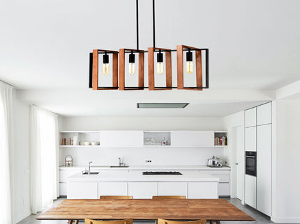 4 Light Kitchen Island Lights Pendant Light Farmhouse Dining Room Light Fixture, Rectangular Chandelier, 36" Hanging Lighting For Living Room, Conference Room, Home Office - Matte Black